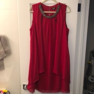 Red dress with beaded neckline